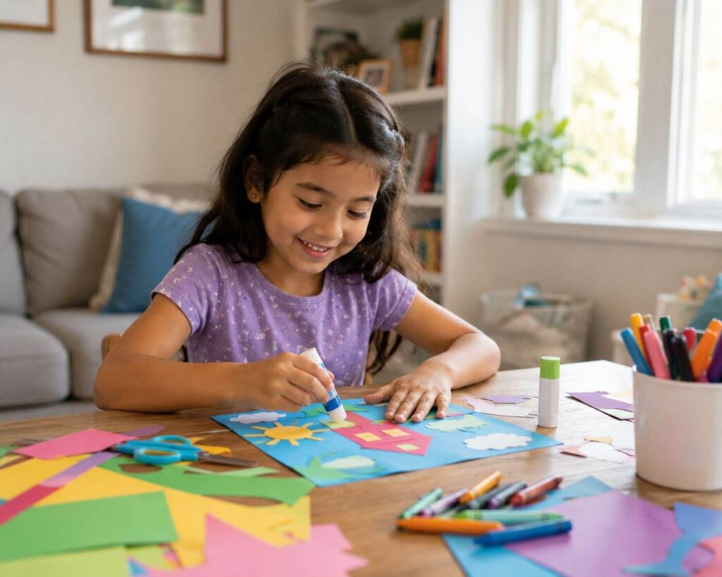 Home-Based After School Program: 7 Smart Ideas for Kids 5 child doing art and craft as part of a home-based after school program creative activity